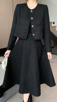 I stumbled upon this stunning High-Quality French Two Piece Set, and I can't stop thinking about it!   The tweed fabric and chic O-neck jacket paired with the high-waisted skirt are perfect for autumn.   It’s so versatile; I can picture myself wearing it to brunch or a cozy evening out.   What do you think? Would you rock this look? Let me know in the comments! ✨   #FashionInspo #TweedSet #AutumnStyle #OOTD #ChicFashion Style With Skirt, Tweed Jacket Style, Tweed Jacket And Skirt, Tweed Set, White Wedding Gowns, Cozy Evening, Autumn Wardrobe, Beautiful Dress Designs, Beauty Dress