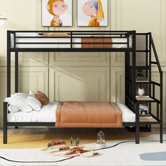 [Versatile Bed Configuration] This metal bunk bed features a smart design with a twin bed on top and a spacious full-size bed on the bottom, making it ideal for families or guest accommodations and providing an excellent space-saving solution. Storage Staircase, Bunk Bed With Storage, Modern Bunk Beds, Metal Bunk Bed, Twin Over Full Bunk Bed, Solid Bed, Space Saving Beds, Open Wardrobe, Wardrobe Black