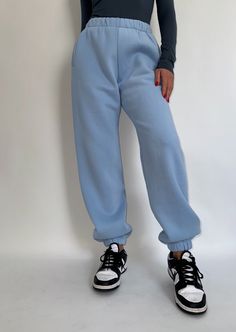 Our on trend Fleece Lined Joggers are a closet staple! Featuring a high waisted fit and pockets, these sweatpants will keep you super warm and comfortable. Jill is wearing size Small. 100% Polyester Closet Staples, Small Baby, Baby Blue, Sweatpants, High Waisted, Boutique, Blue, How To Wear