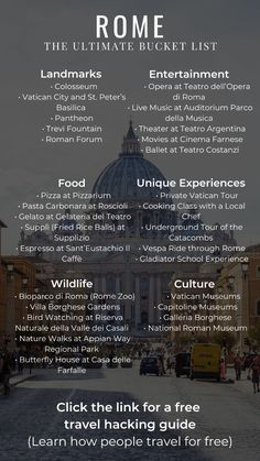 the ultimate guide to rome for families and their kids, with text overlaying it