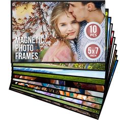 a stack of magnets with different photos on them and the words magnetic frames in front