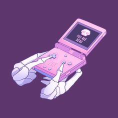 a hand holding a pink laptop with an image on the screen