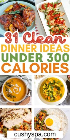 collage of dinner ideas under 300 calories