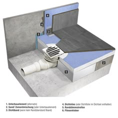 an image of a room with duct ventilator and floor drain system in it