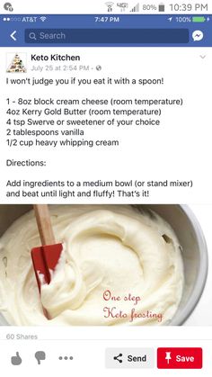 an image of a bowl of whipped cream on the facebook page, with instructions to use it