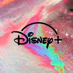 the logo for disney plus is painted in black and white with colorful paint on it