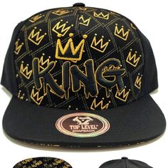 Brand New 100% Cotton Top Level Crowned King Repeater Snapback Hat. Crowned King On A Front Of Repeater Diamond Panel Of A Black Crown. King On Back. King Names And Crowns All Over Underbill. One Size Fits Most. Snapback Hats Like These Normally Retail For $27 Plus Shipping, But You Can Take Advantage Of This One For Only $20 With Free Domestic Priority Mail Shipping!!! Hat Has Logos And Letters On Front And Back Of Crown Embroidered, Stitched On. Casual Gold Snapback Hat With Flat Brim, Trendy Black Snapback Hat With Flat Bill, Black Hip Hop Hat For Spring, Casual Gold Flat Bill Hat, Hip Hop Black Hats For Spring, Trendy Black Flat Brim Baseball Cap, Gold Casual Flat Brim Hat, Casual Gold Flat Brim Hat, Trendy Gold Baseball Cap With Curved Brim