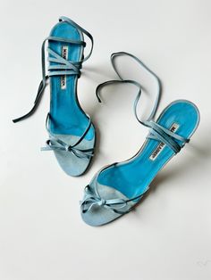 Discover vintage designer heels from Ciao Kasia 🤍✨✨ Ribbon Heels, Gucci Vintage Bag, Blue Sandals