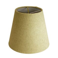 a beige lamp shade with a small window in the bottom right corner on a white background