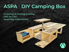 an image of a camper with the words, aspa diy camping box