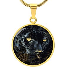 Immerse yourself in the wild elegance of our Enigmatic Black Panther Pendant Necklace. This stunning piece features a beautifully detailed black panther with piercing yellow eyes, capturing the mystery and allure of this magnificent creature. Forged from premium surgical steel and available with a lavish 18k gold finish, this innovative jewelry boasts our exclusive design, handcrafted with care right here in the U.S.A by our dedicated team of skilled working mothers. When you choose our necklace, you not only acquire a stunning memento for yourself or a cherished one but also champion the empowerment of working mothers and vibrant communities. Rest assured, your satisfaction is paramount to us, backed by our 100% Happiness Guarantee, ensuring a delightful experience with every purchase. El Cartier Panthere Necklace, Luxury Black Enamel Medallion Necklace, Cartier Panther Necklace, Panther Necklace, Panther Jewelry, Tiger Gold Pendant, Luxury Necklace, Circle Pendant Necklace, Yellow Eyes