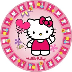 a pink plate with hello kitty on it