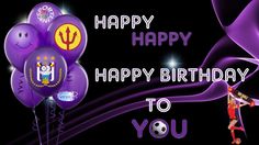 a happy birthday to you with purple balloons