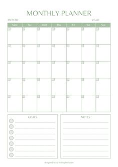 the free printable month planner is shown in green and white, with lines on each side