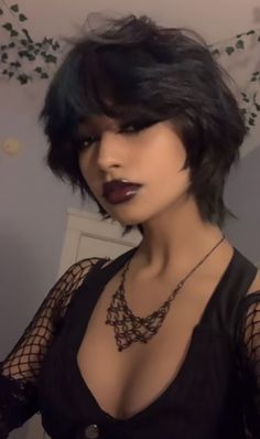 Hangodango on tiktok Glamorous Pixie Hairstyles, Cute Short Goth Haircuts, Short Goth Haircuts For Women, Goth With Short Hair, Short Hair Goth Hairstyles, Black Mullet Hairstyle Women, Short Hair Styles Goth, Short Gothic Hairstyles