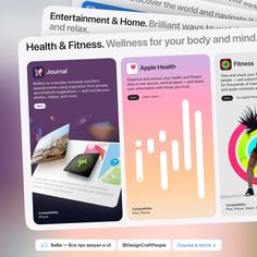 the website for health and fitness is displayed on an iphone screen, with multiple screenshots