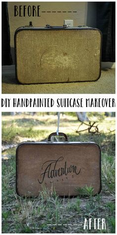 DIY Hand Painted Suitcase Makeover // An adorable way to revamp any luggage you have lying around the house! Suitcase Upcycle, Suitcase Makeover, Suitcase Diy, Suitcase Ideas, Suitcase Table, Diy Suitcase, Cute Suitcases