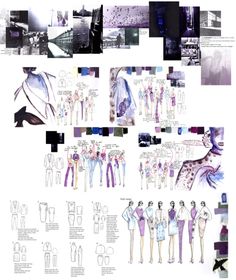 the fashion design process is shown in purple and white