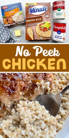 no peep chicken in a bowl with rice and other ingredients