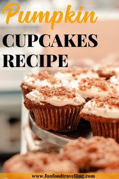 pumpkin cupcakes with white frosting and cinnamon sprinkles on top