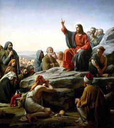 a painting of jesus talking to the people