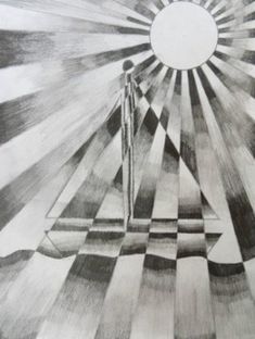 a black and white drawing of a person standing in the middle of a checkered floor