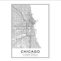 the chicago map is shown in black and white, as well as an outline of the city's streets