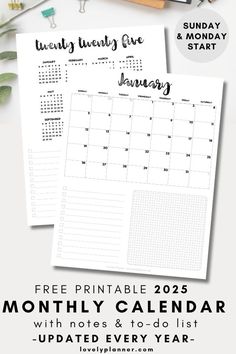 the free printable calendar with notes and to - do list is on top of a desk