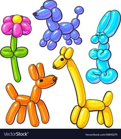 three balloons shaped like animals and flowers on a white background stock photo - 957982