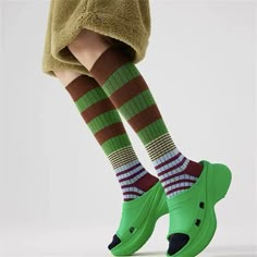 Free Size Material: Cotton Trendy Green Fall Socks, Multicolor Retro Winter Socks, Casual Multicolor Fall Socks, Casual Green Knee-high Socks, Green Casual Knee-high Socks, Casual Multicolor Knee-high Socks For Winter, Casual Multicolor Knee-high Winter Socks, Casual Multicolor One Size Socks, Casual Multicolor One-size Socks