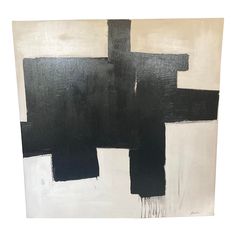 an abstract painting with black, white and grey colors on the bottom half of it