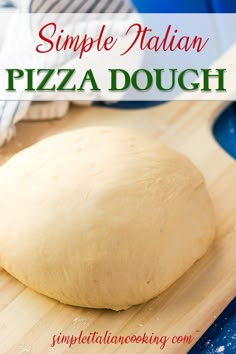 a pizza dough sitting on top of a wooden cutting board