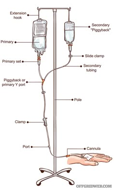 the iv secondary line infusioner is shown with labels on each side and labeled