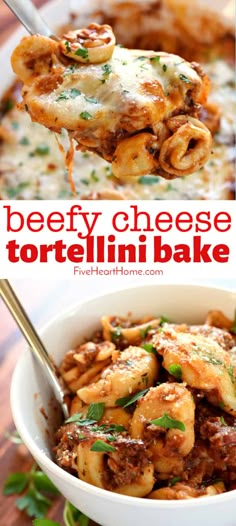 two pictures showing different types of cheese tortellini bake