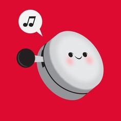 a white robot with a speech bubble above it's head on a red background