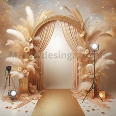 an image of a stage set up with lights and flowers on the floor for a wedding ceremony