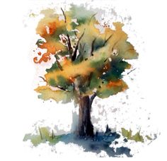 a watercolor painting of a tree with yellow leaves