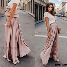 Bormay - High-Waisted Pleated Midi Skirt with A-Line Silhouette High Waisted Pleated Skirt, Pleated Chiffon, Long Maxi Skirts, Pleated Maxi Dress, Pleated Maxi, Chiffon Skirt, High Waisted Shorts Denim