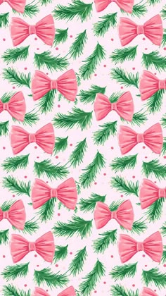 pink bows and pine branches on a white background