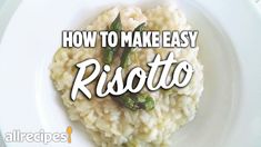 risotto on a white plate with the words how to make easy risotto