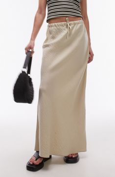 An easy drawstring waist tops this timeless twill skirt cut to a floor-grazing maxi length. 37" length (size 10) Drawstring waist 88% lyocell, 12% polyamide Machine wash, line dry Imported Drawstring Skirt, Twill Skirt, Eid Outfits, Winter Party Dress, Long Sleeve Floral Dress, Satin Slip Dress, Active Wear Leggings, Petite Maternity, Floral Dress Black