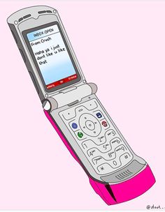 an old cell phone is pink and has a message displayed on the front screen,