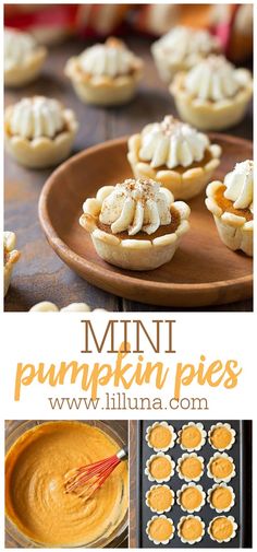 mini pumpkin pies with whipped cream in the middle