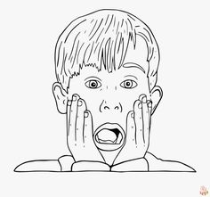 a drawing of a boy with his hands on his face, making a surprised face