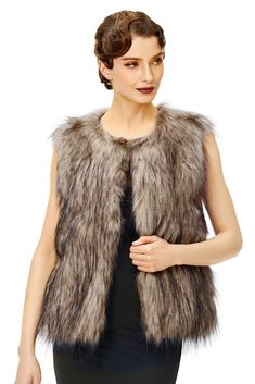 PRICES MAY VARY. Material: High quality faux fur and polyester lining. Size: Five sizes available. Please kindly refer to the size chart before purchasing. Features: Soft fur touch; sleeveless; crew neck; two pockets at waist; front closure; layered color. Design: A warm jacket for winter to keep you heated. Irregular color schemes and furs make the best match, unique and attention-grabbing. Occasion: Stylish outfit for cold winter. Transitions well with casual outfits as dresses or jeans or mat Jacket For Winter, Gatsby Themed Party, Faux Fur Vest, Fancy Dresses Party, Faux Fur Vests, Sleeveless Jacket, Warm Jacket, Fur Vest, Short Coat