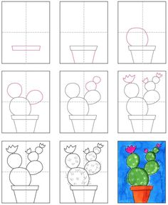 the printable worksheet for children to learn how to draw flowers and potted plants