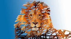 a lion made out of pieces of paper