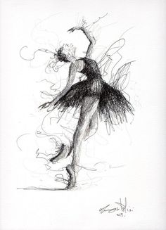 a black and white drawing of a ballerina