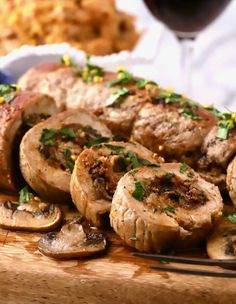 mushrooms and other food on a cutting board