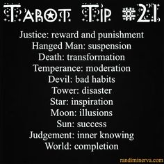 the tarot tip 21 is written in black and white on a dark background with stars